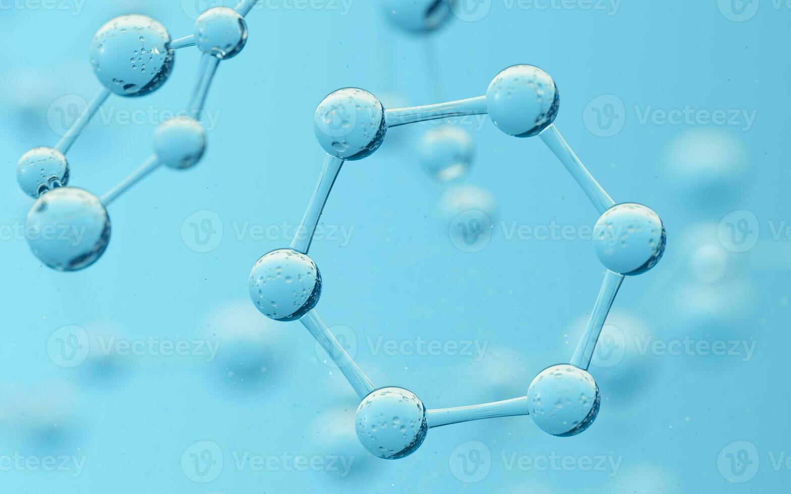 Chemical molecule with blue background, 3d rendering. photo