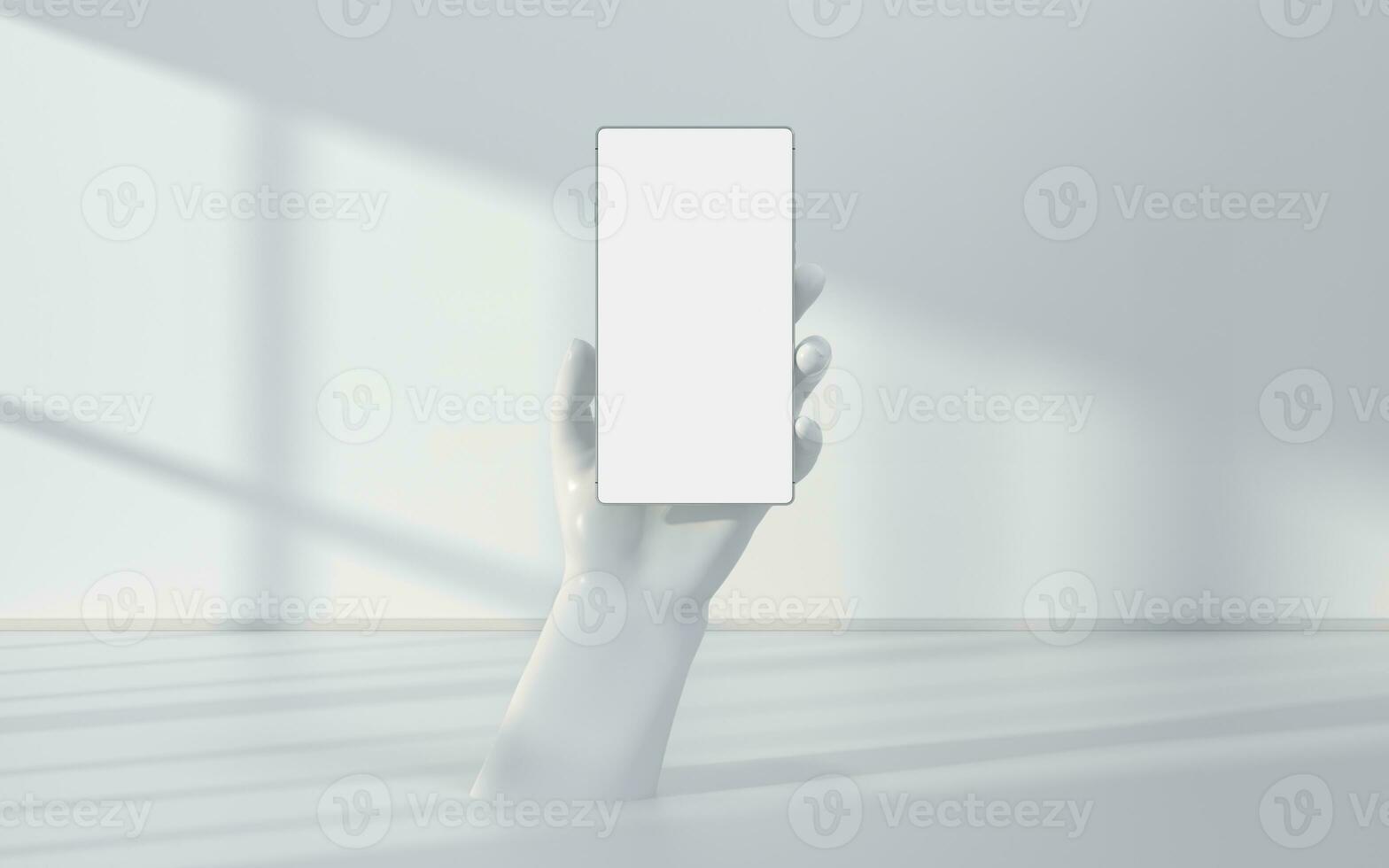 Hand and mobile with white background, 3d rendering. photo