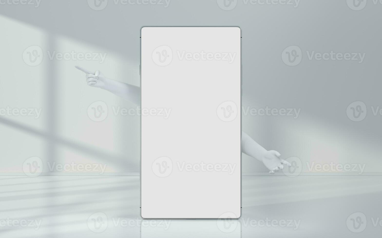 Hand and mobile with white background, 3d rendering. photo