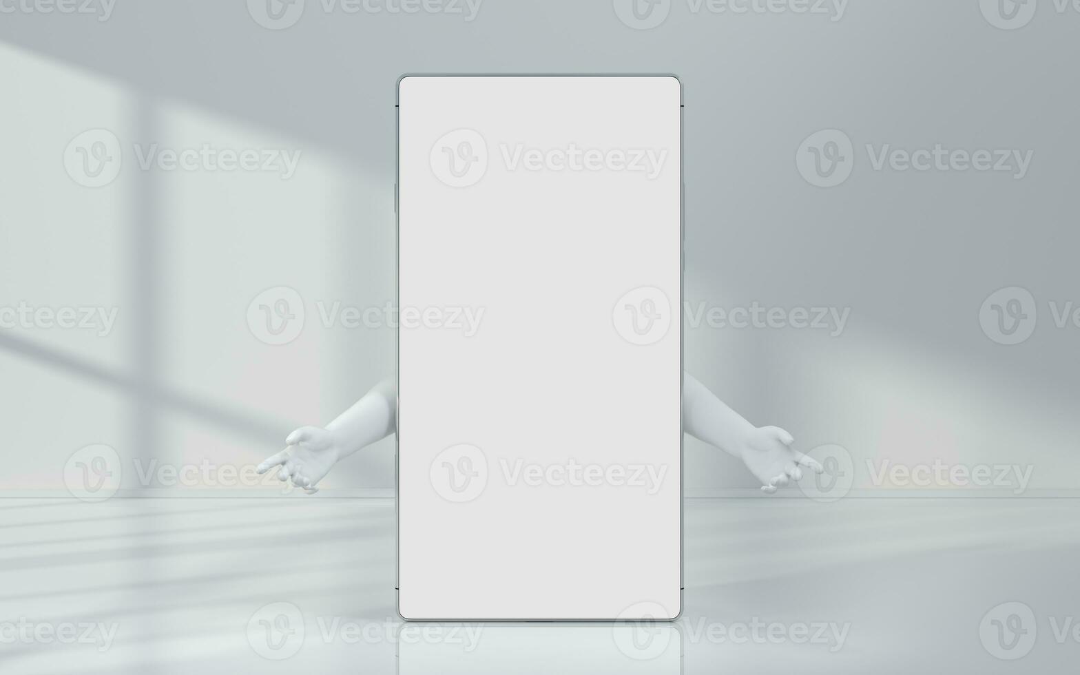 Hand and mobile with white background, 3d rendering. photo