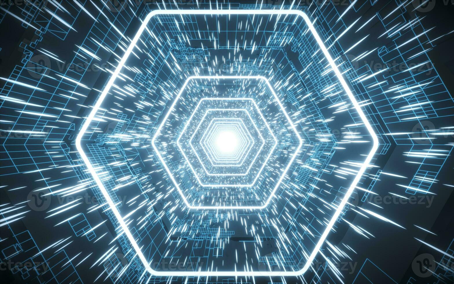 Tunnel and neon with blue background, 3d rendering. photo