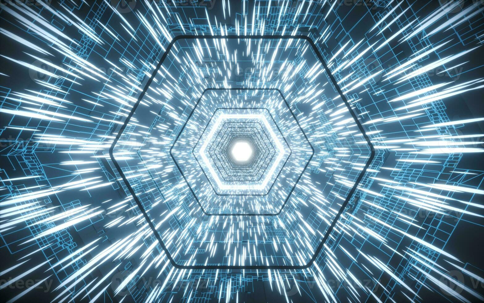 Tunnel and neon with blue background, 3d rendering. photo