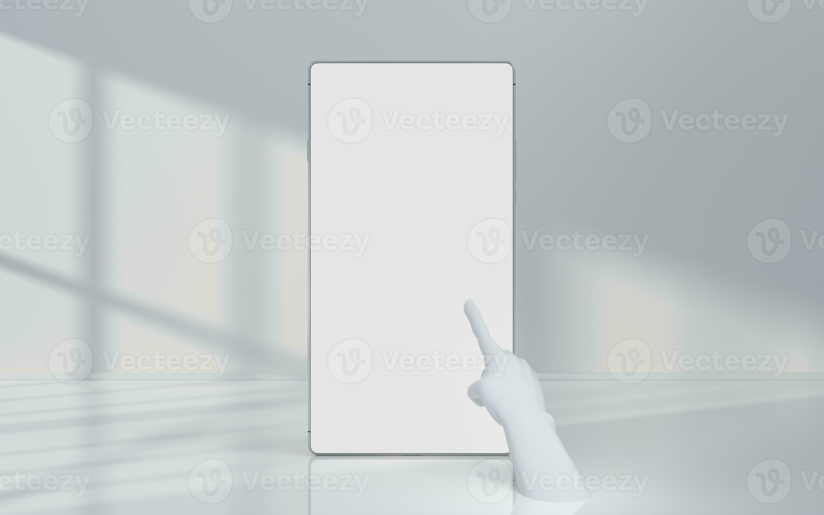 Hand and mobile with white background, 3d rendering. 27810089 Stock