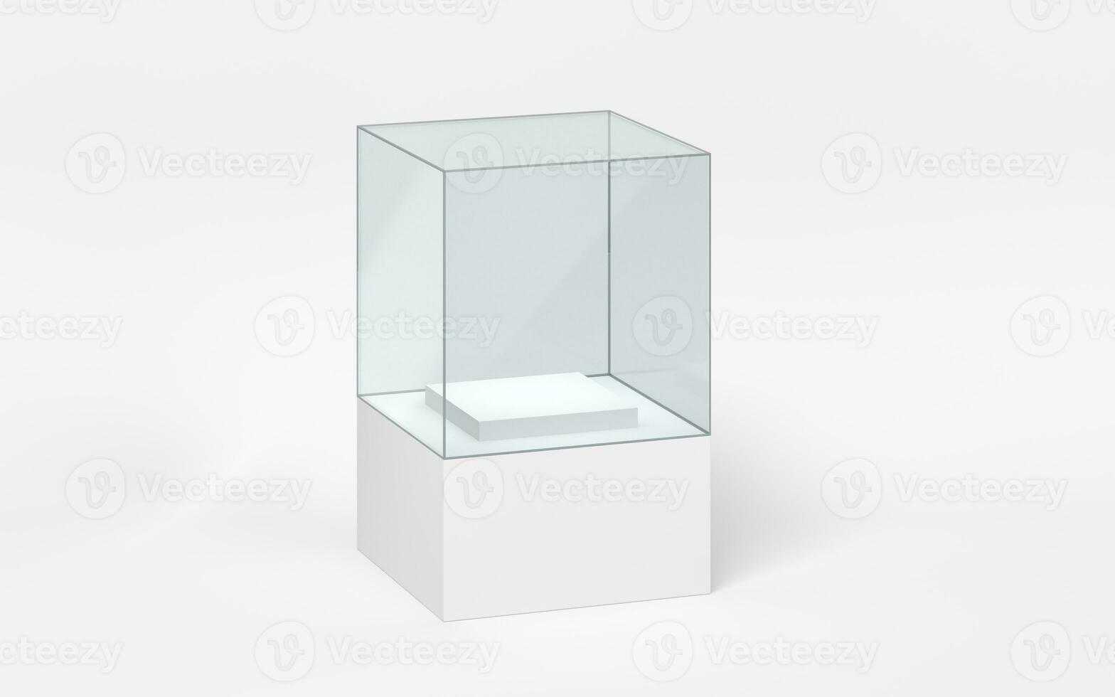 Empty glass showcase, 3d rendering. photo