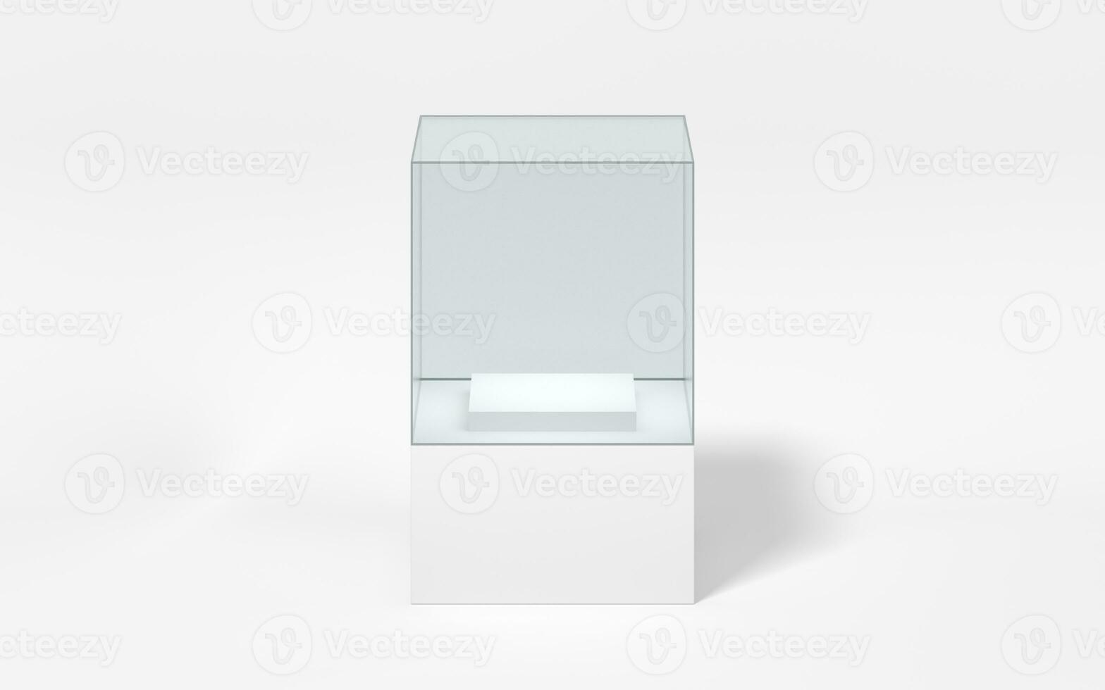 Empty glass showcase, 3d rendering. photo