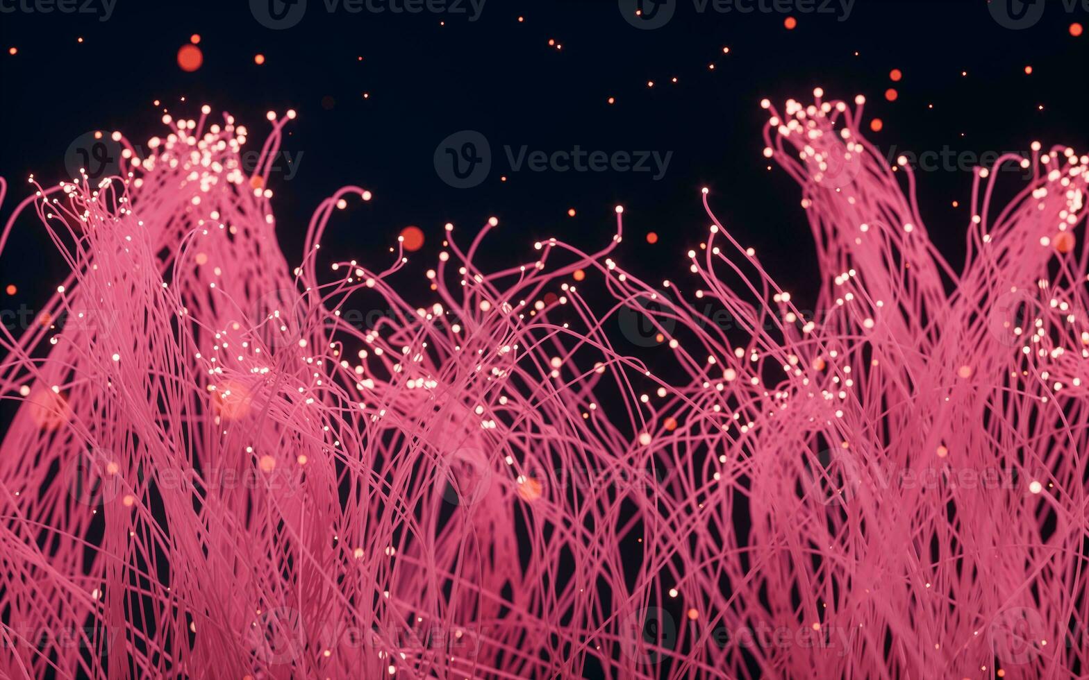 Glowing particles and lines with black background, 3d rendering. photo