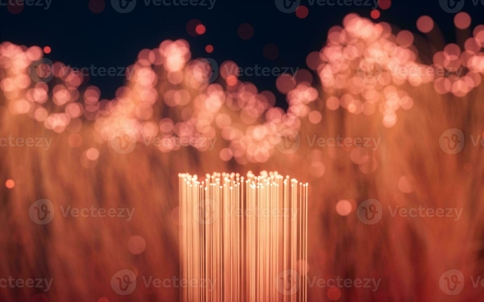 Glowing particles and lines with black background, 3d rendering. photo