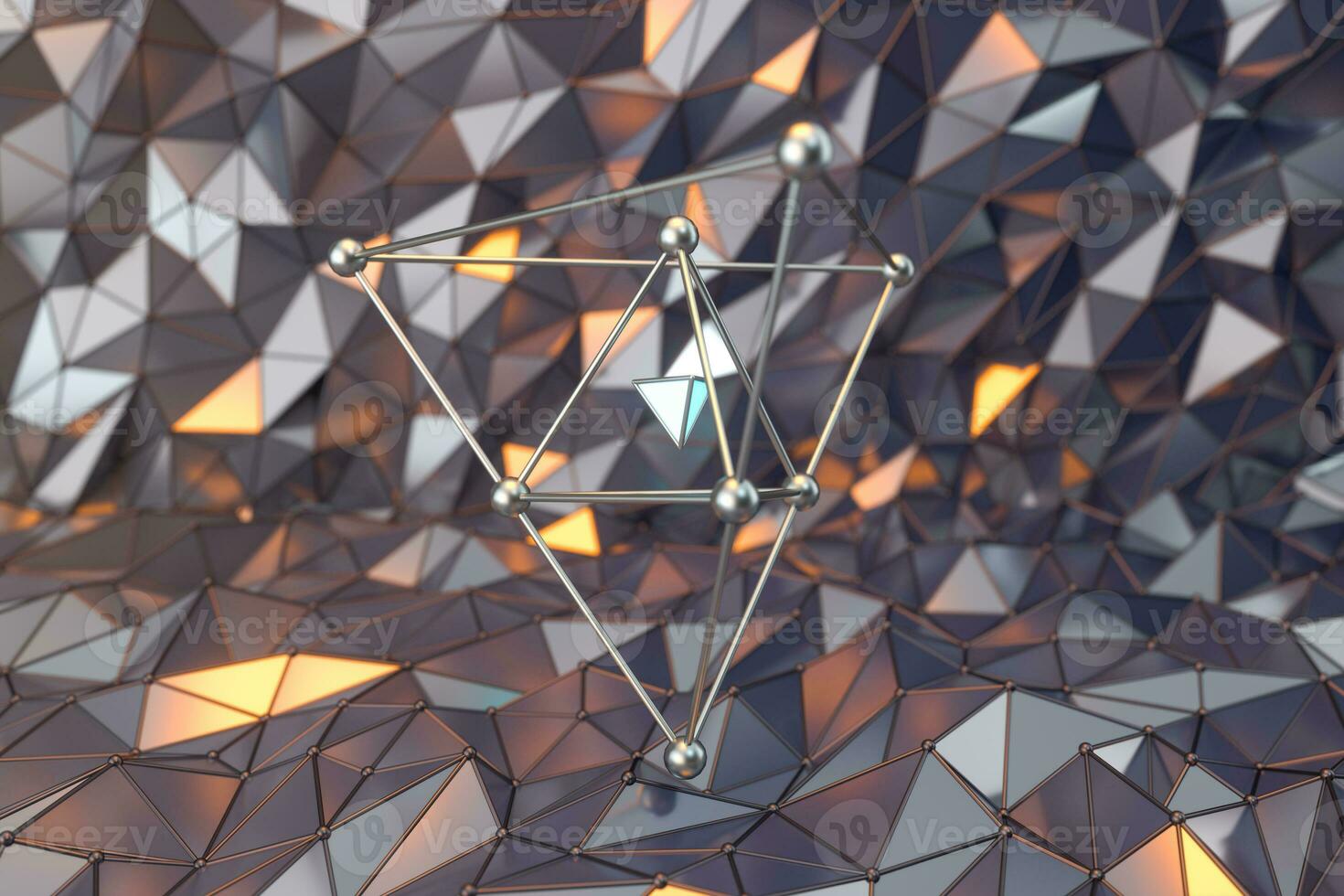 Metal lines with rugged metal triangle background, 3d rendering. photo