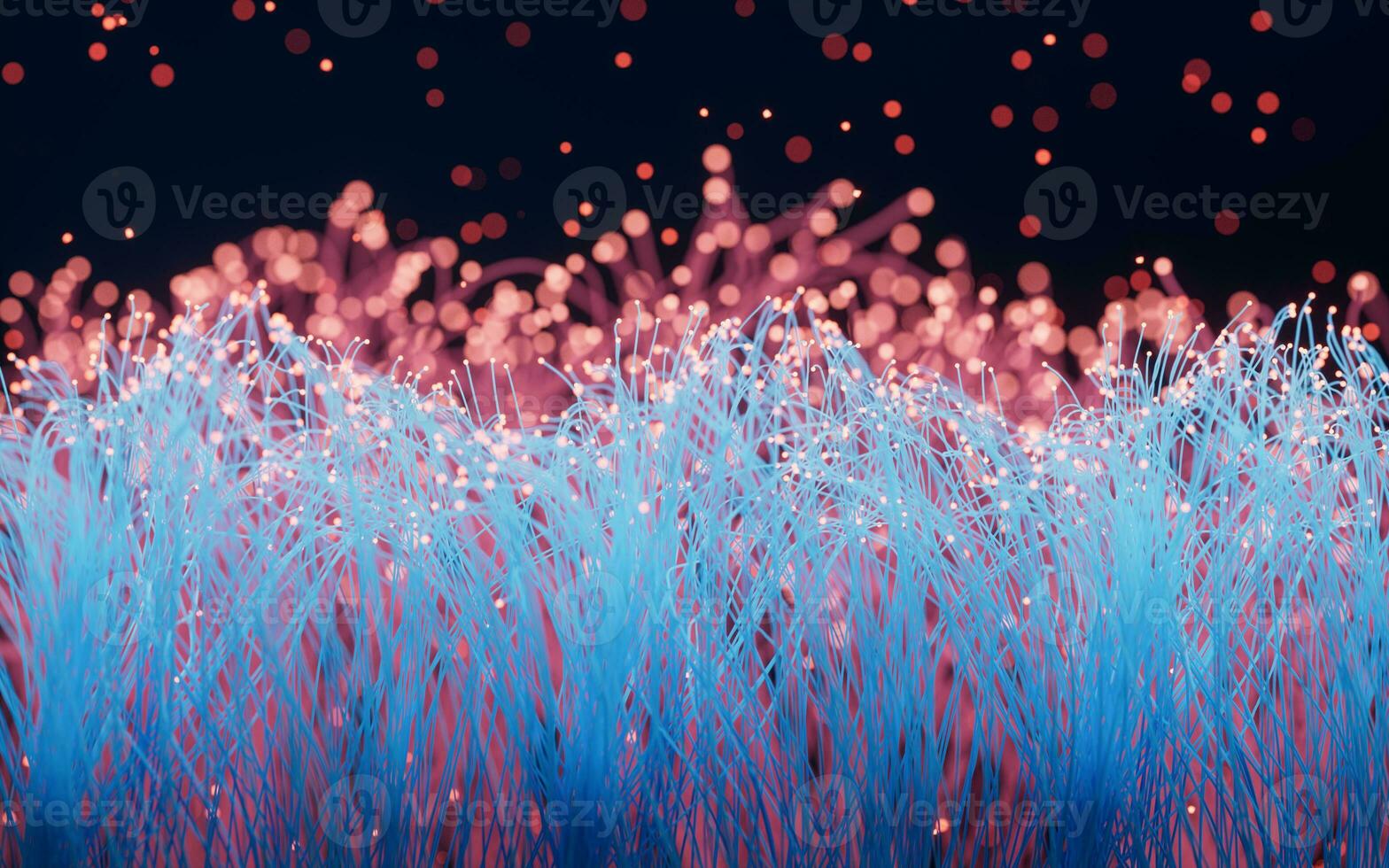 Glowing particles and lines with black background, 3d rendering. photo