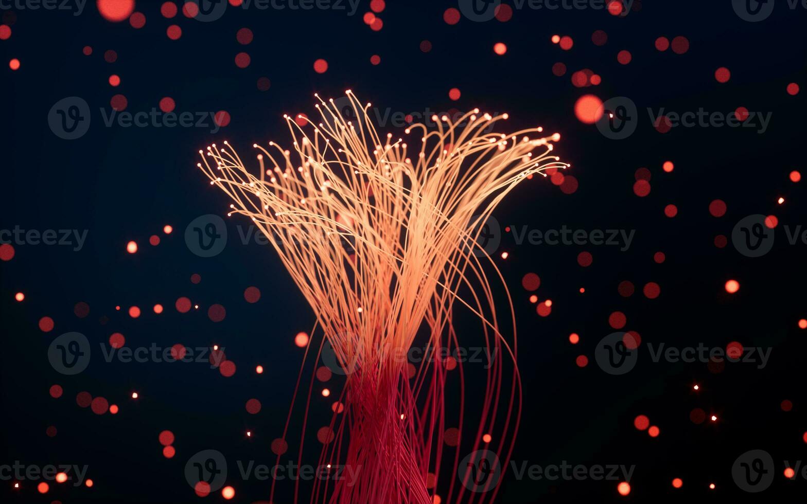 Glowing particles and lines with black background, 3d rendering. photo