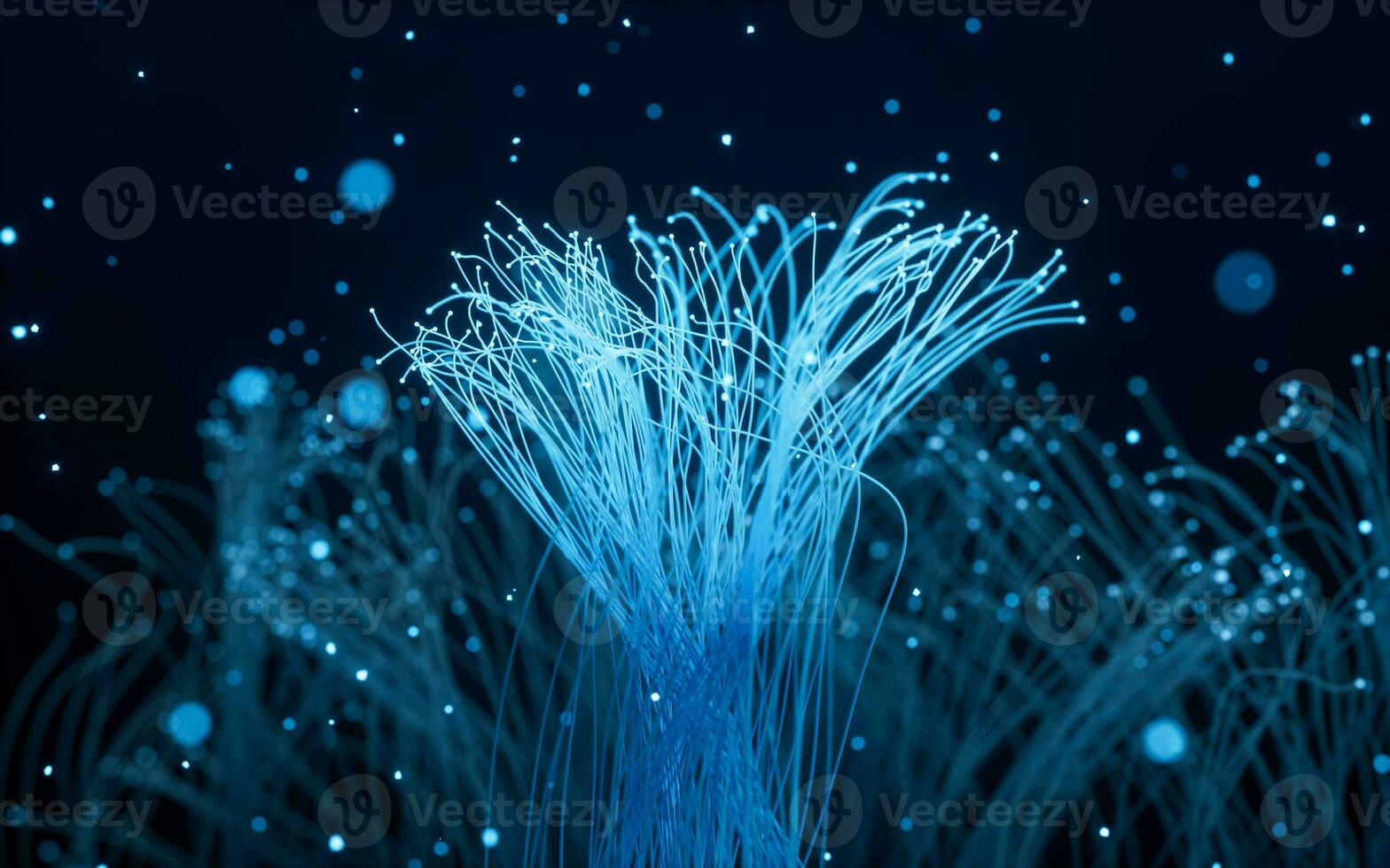 Glowing particles and lines with black background, 3d rendering. photo