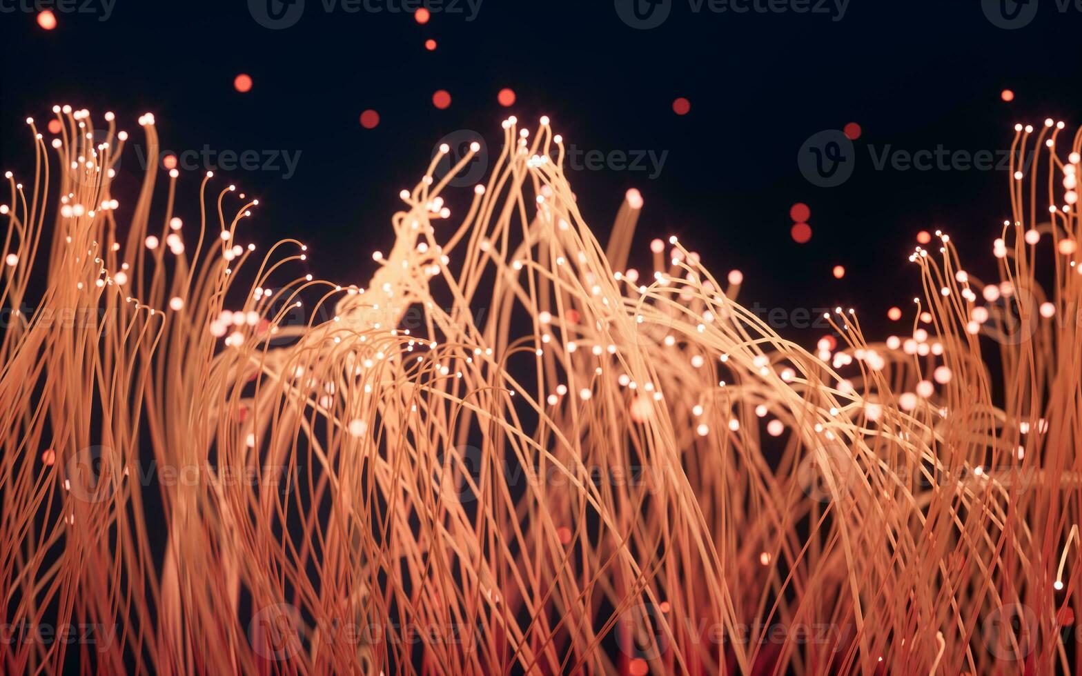 Glowing particles and lines with black background, 3d rendering. photo