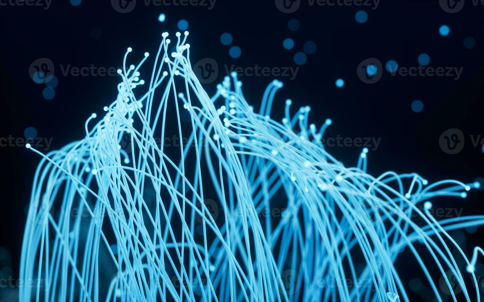 Glowing particles and lines with black background, 3d rendering. photo