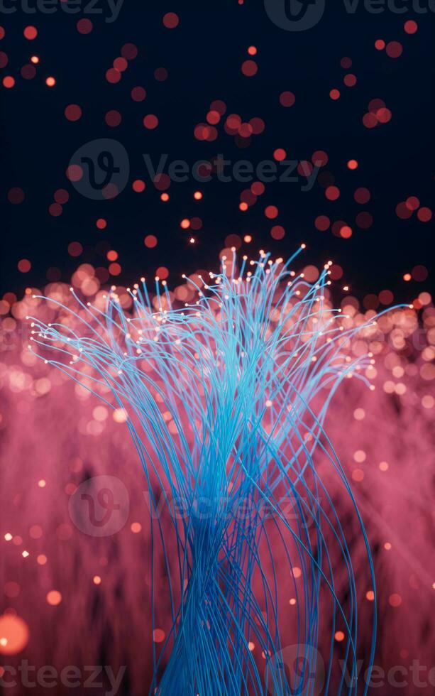 Glowing particles and lines with black background, 3d rendering. photo