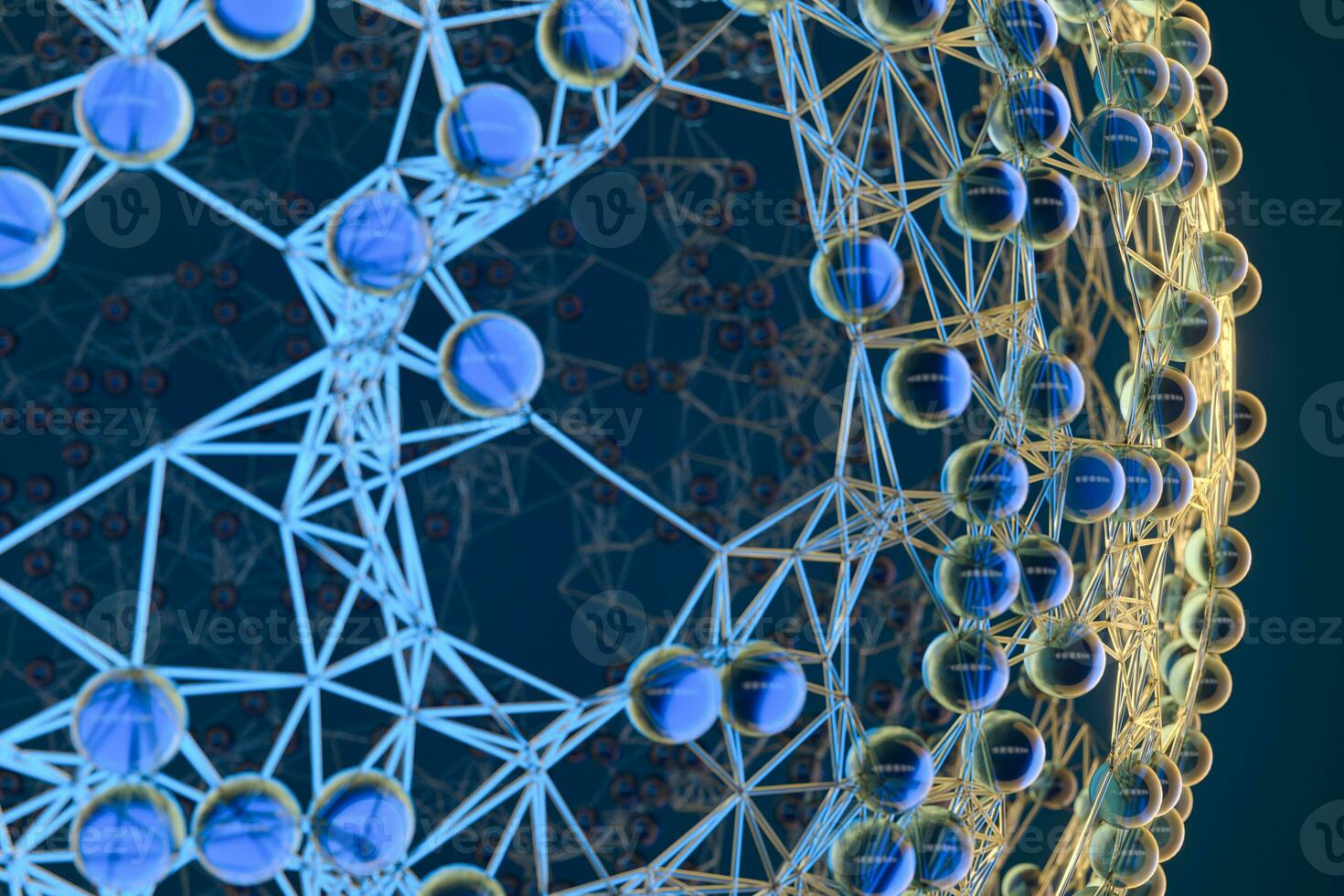 Blue biology grid with connect constrains, 3d rendering. photo