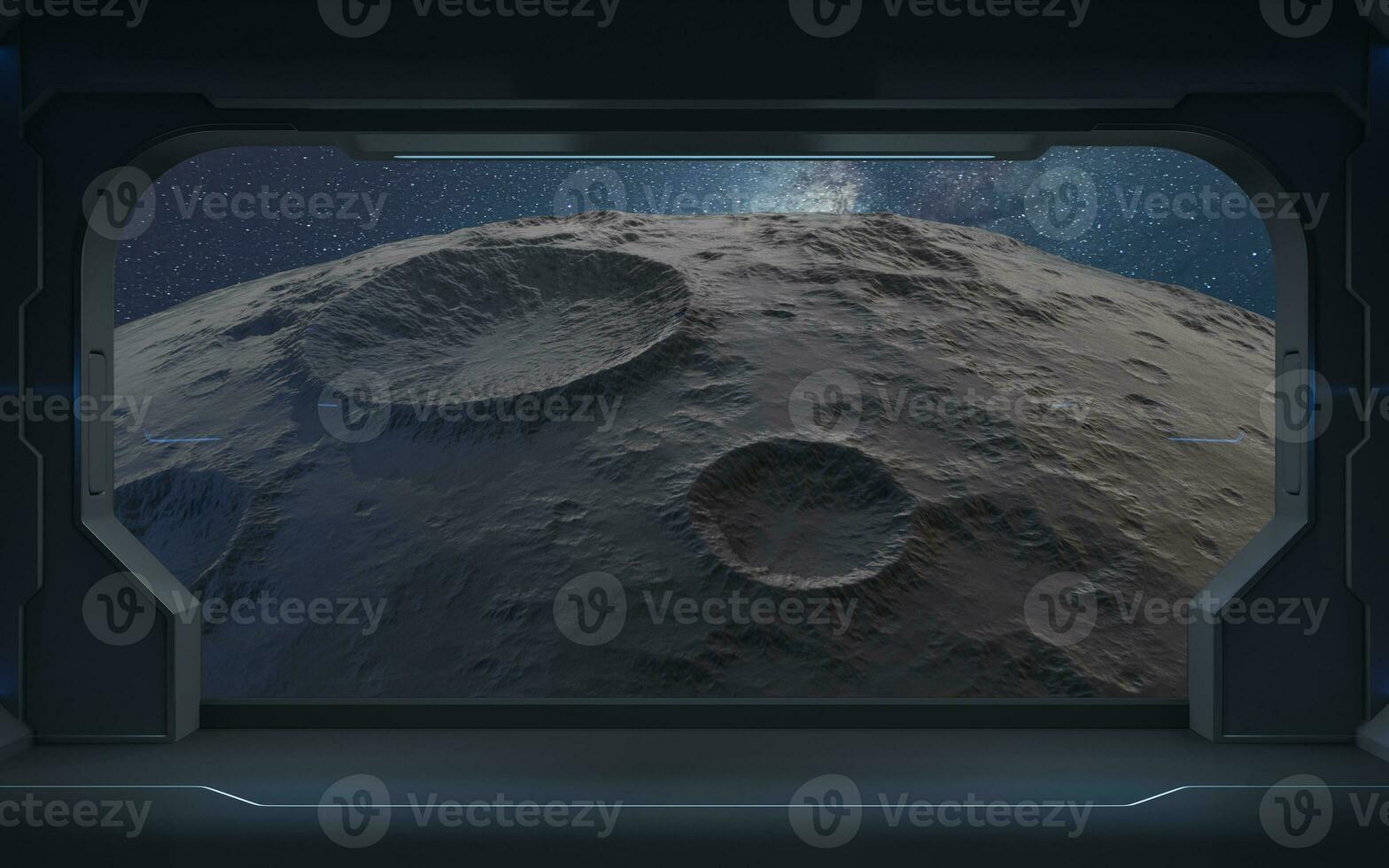 The Moon and the Stars from the view in the spacecraft, 3d rendering. photo