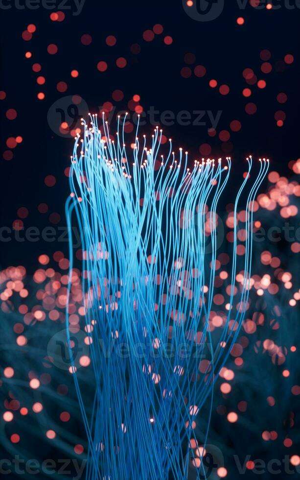 Glowing particles and lines with black background, 3d rendering. photo