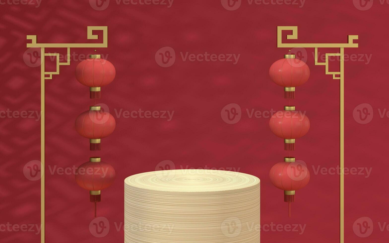 Empty wood stage with Chinese background, 3d rendering. photo