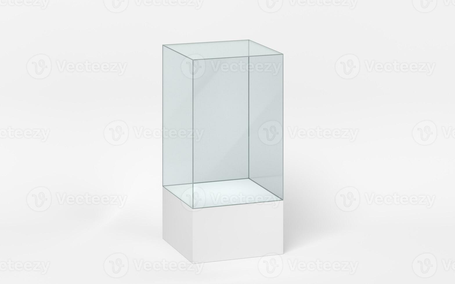 Empty glass showcase, 3d rendering. photo