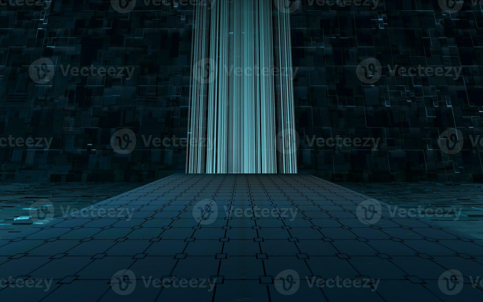 Glowing lines and cubes with black background, 3d rendering. photo