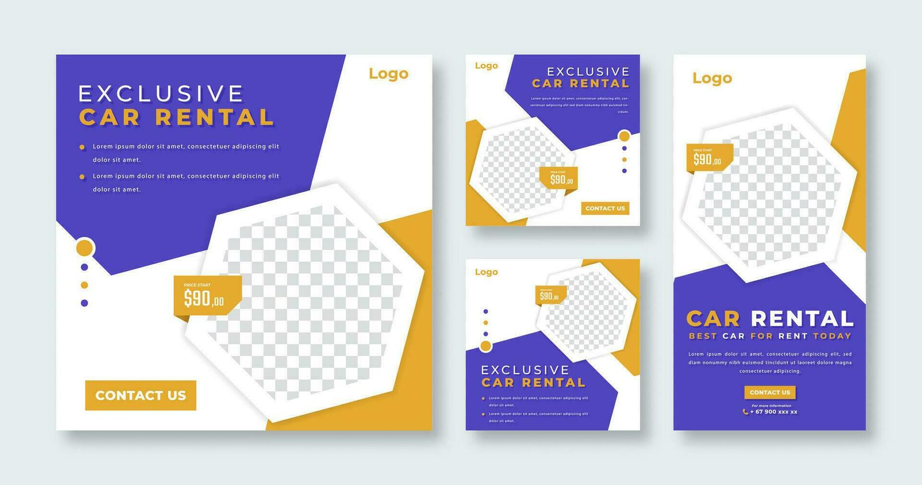 Car Rental Social Media Post for Online Marketing Promotion Banner, Story and Web Internet Ads Flyer vector