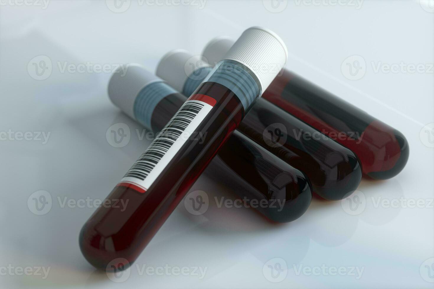 Blood test tubes with laboratory, 3d rendering. photo