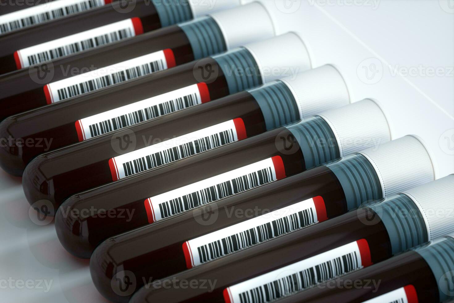 Blood test tubes with laboratory, 3d rendering. photo