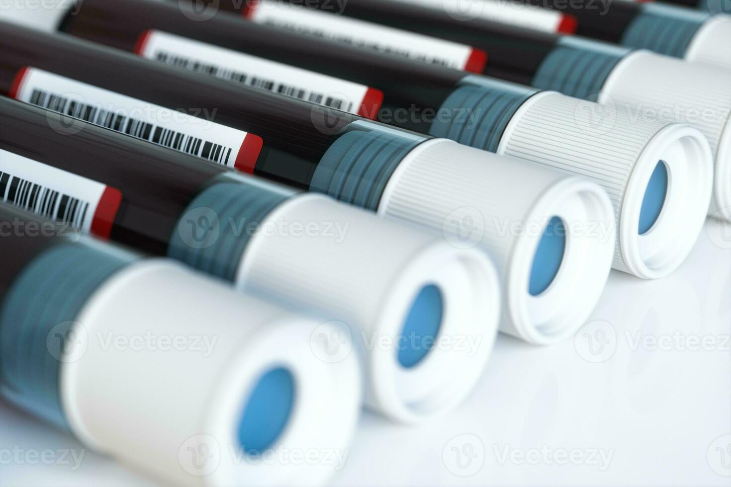 Blood test tubes with laboratory, 3d rendering. photo