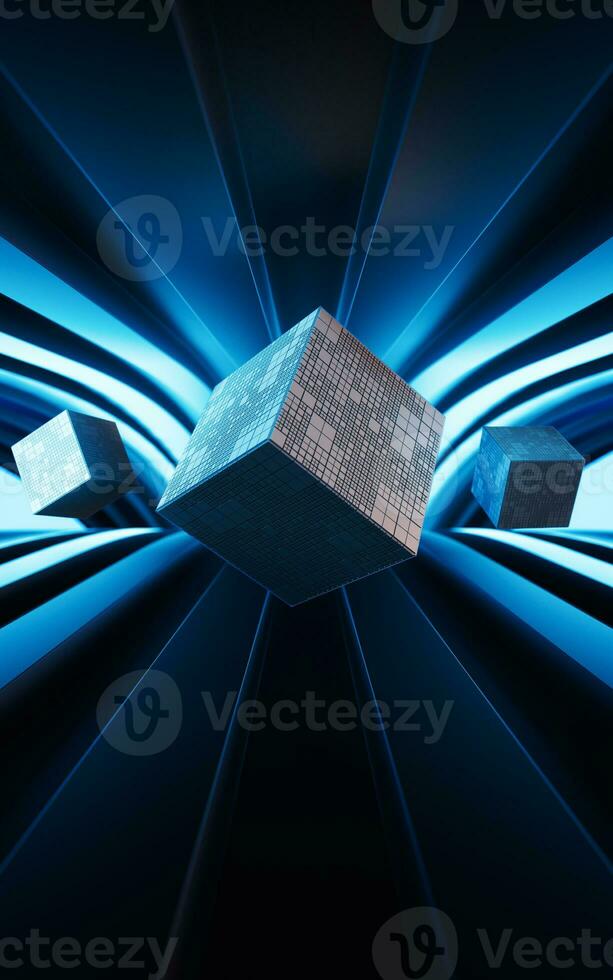 Cubes in a room, 3d rendering. photo