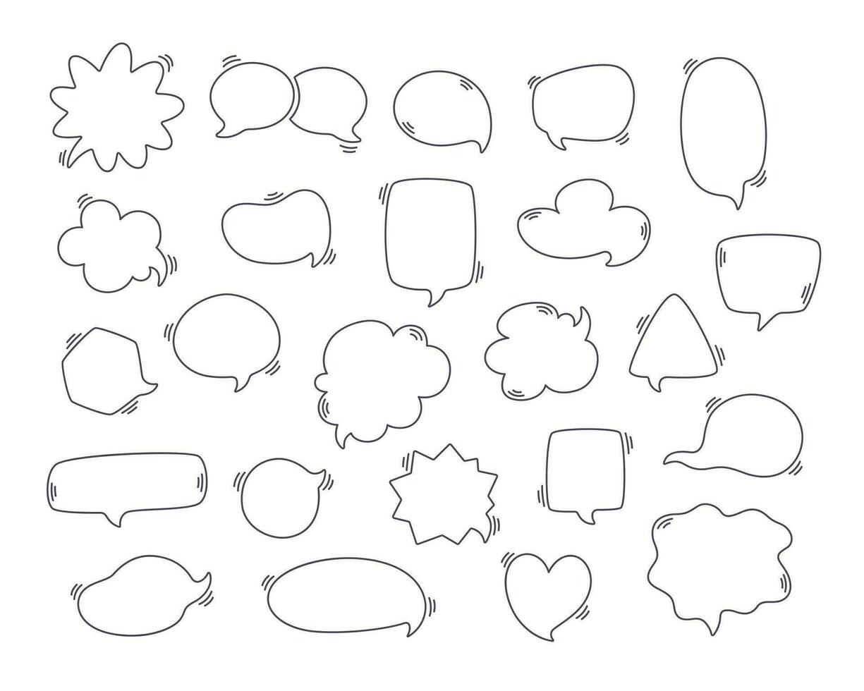 Speech bubbles set. Outline text bubbles, comic speech bubble in different styles with copy spaces. vector