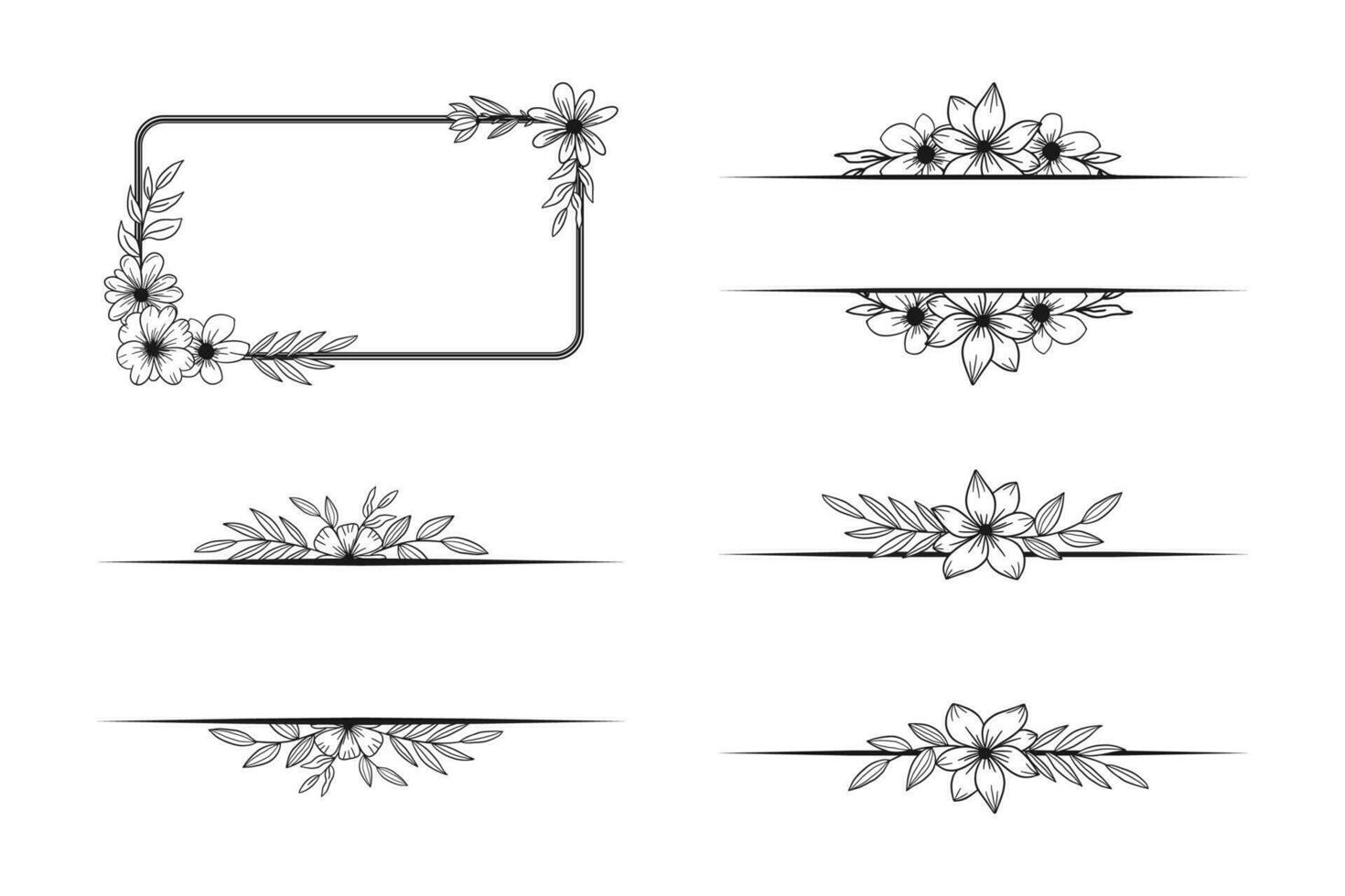 Rectangular hand drawn floral frame border collection vector