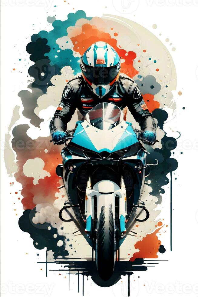 Racing motorcycle with ink style digital painting on sketch for t-shirt print photo