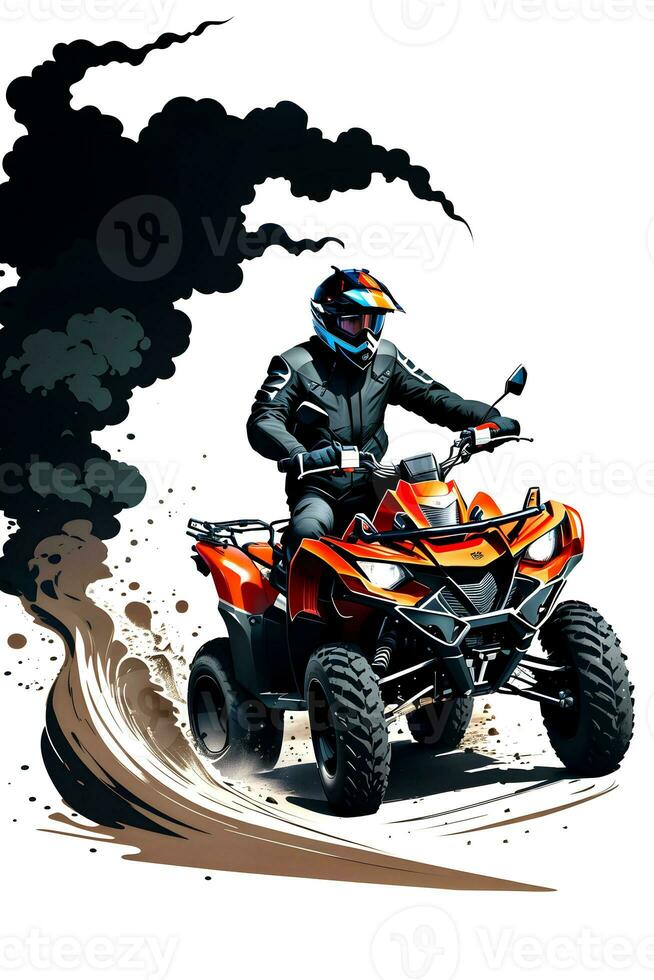 cuatro ruedas moto jinete carrera con tinta estilo digital pintura en bosquejo para camiseta impresión foto