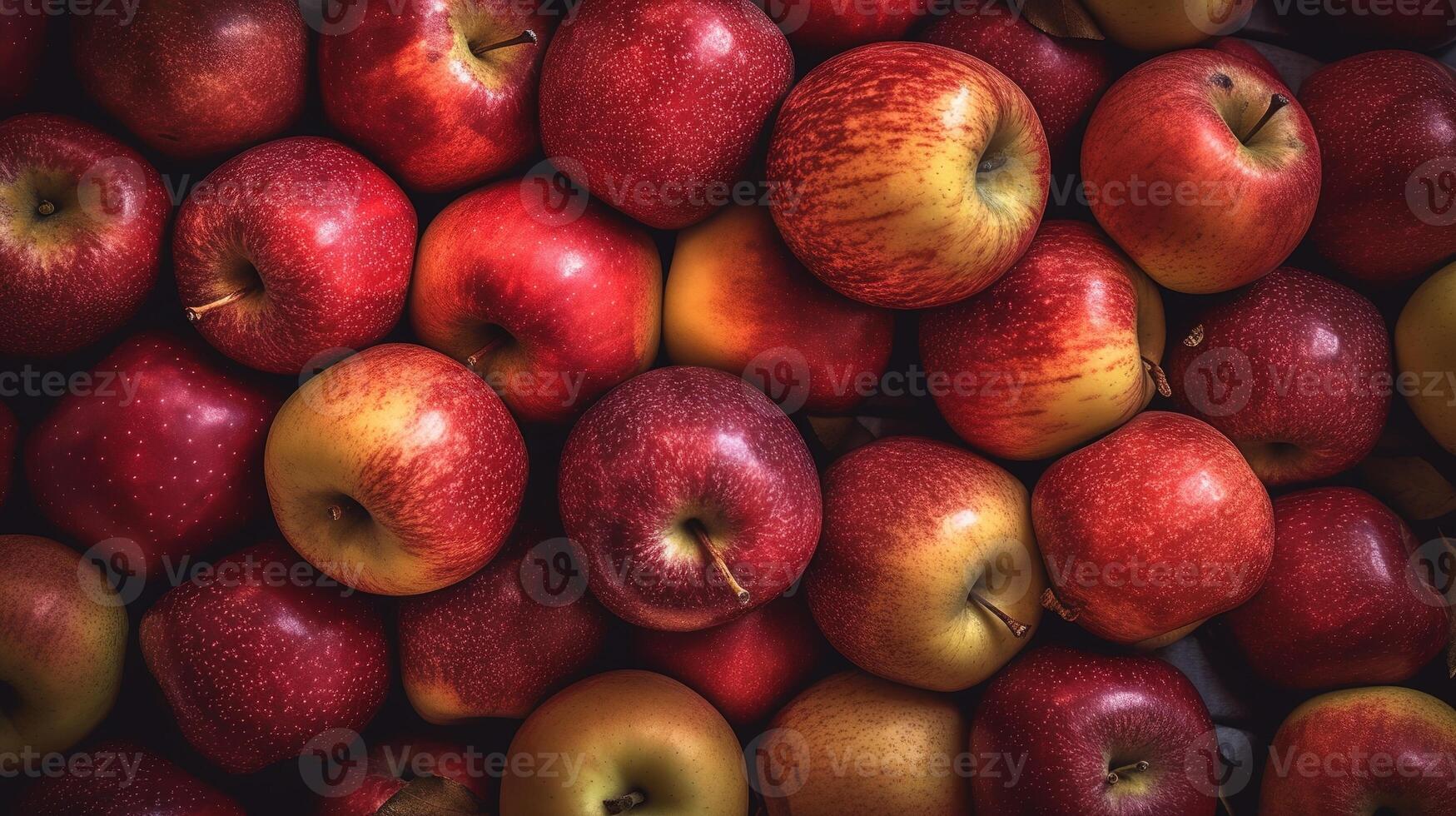 Realistic photo of a bunch of red apples. top view fruit scenery. AI Generated