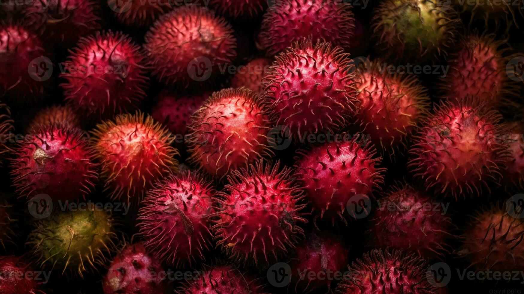 Realistic photo of a bunch of rambutans. top view fruit scenery. AI Generated