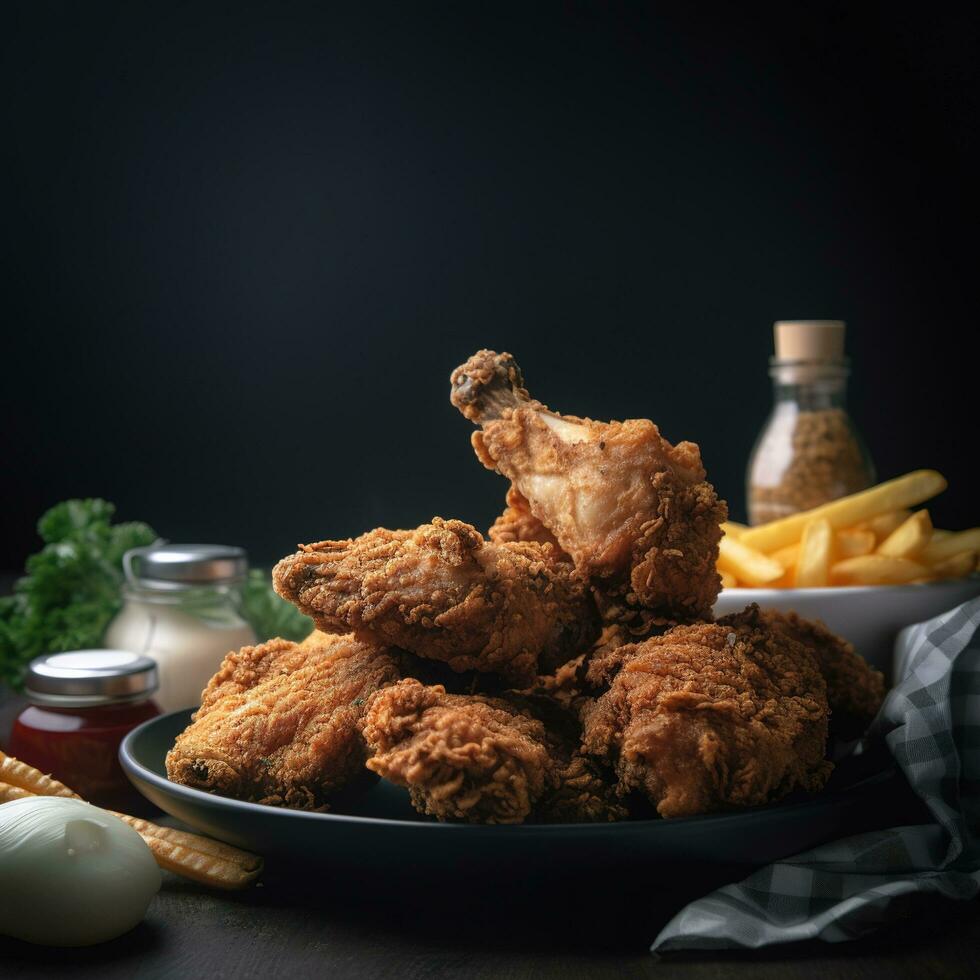 Realistic photo of Fried Chicken. Close-Up Food Photography. AI Generated