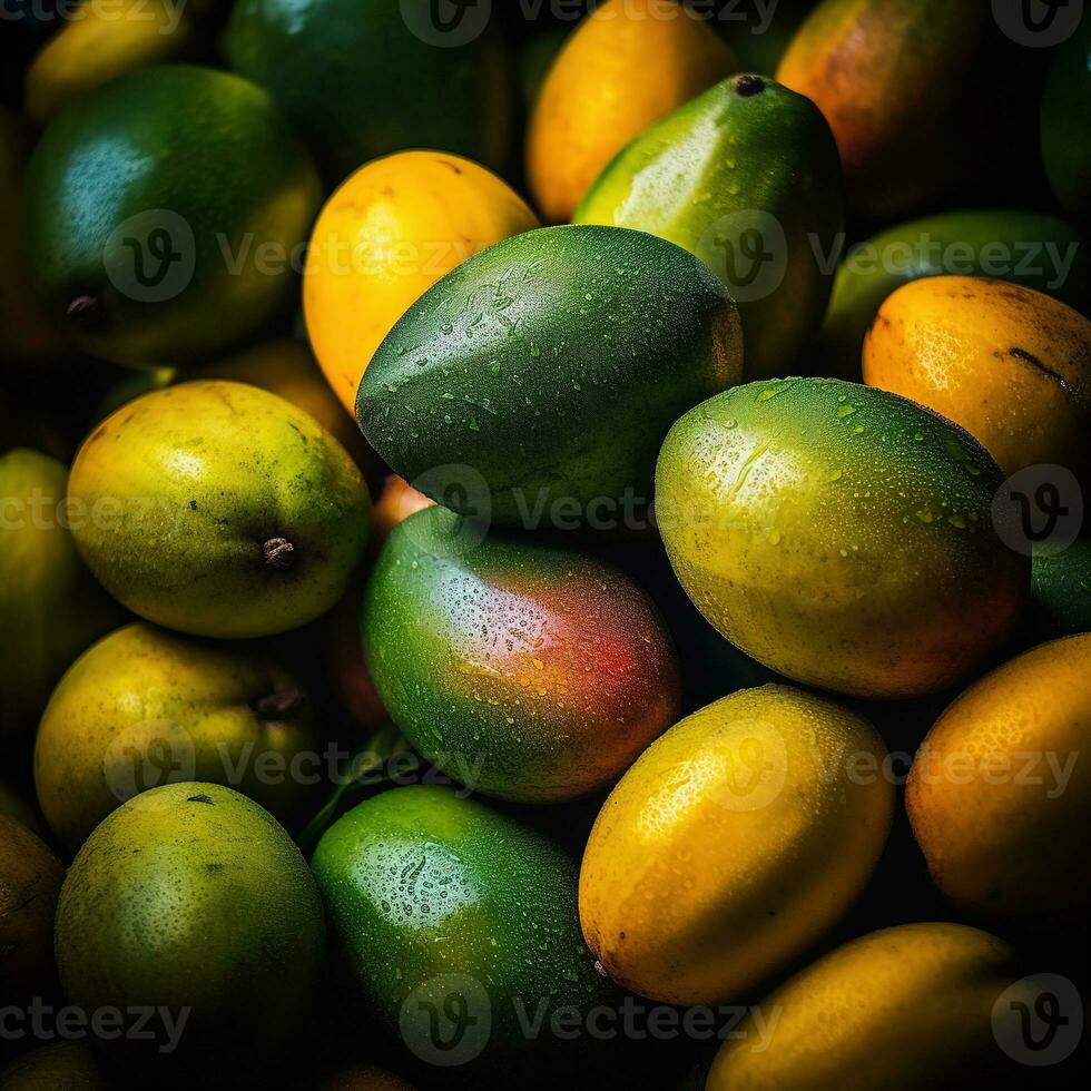 realista foto de un manojo de mangos parte superior ver Fruta escenario. ai generado