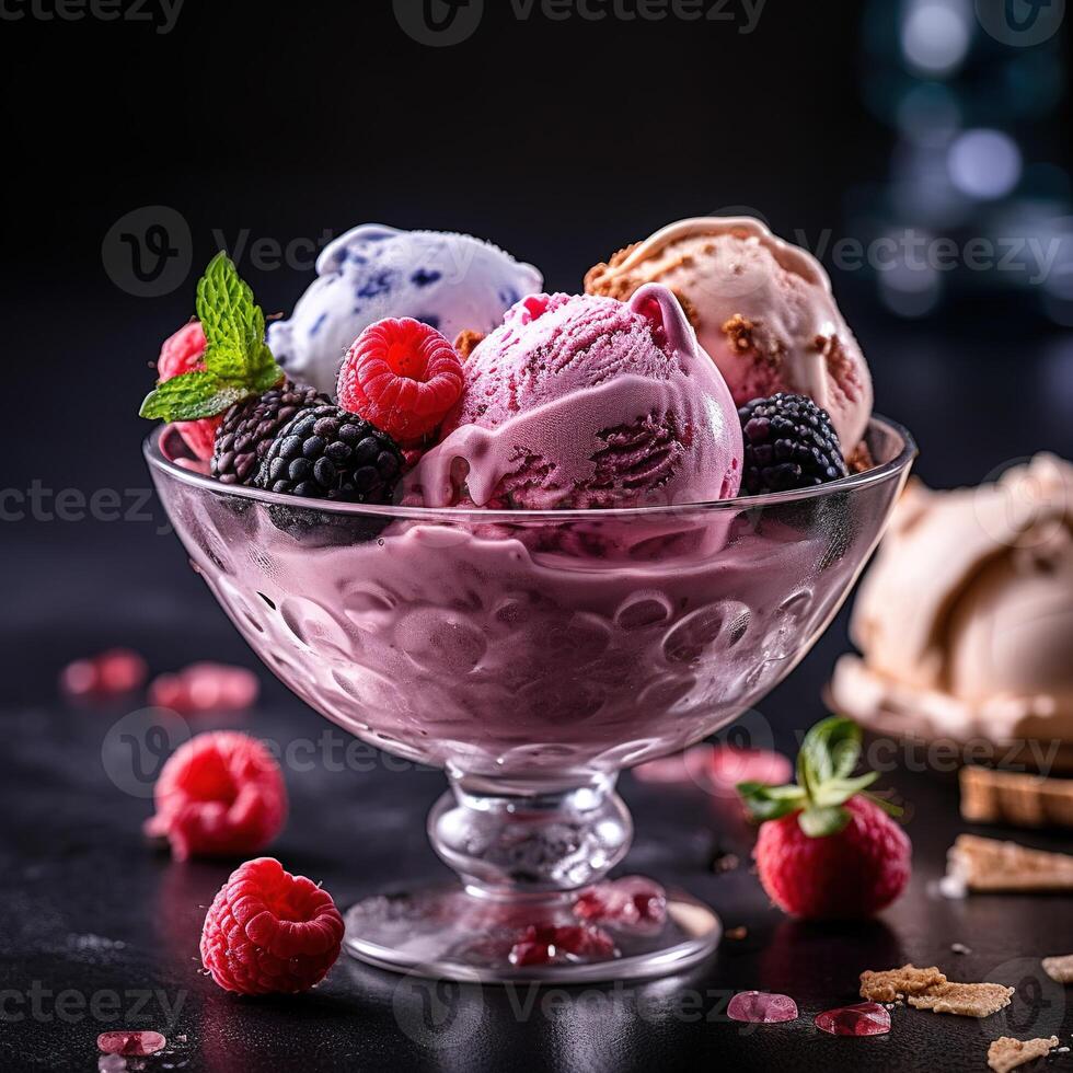 Realistic photo of Ice Cream. Close-Up Food Photography. AI Generated