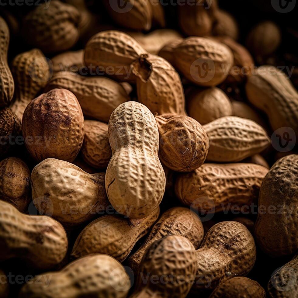 Realistic photo of a bunch of peanuts. top view nuts scenery.
