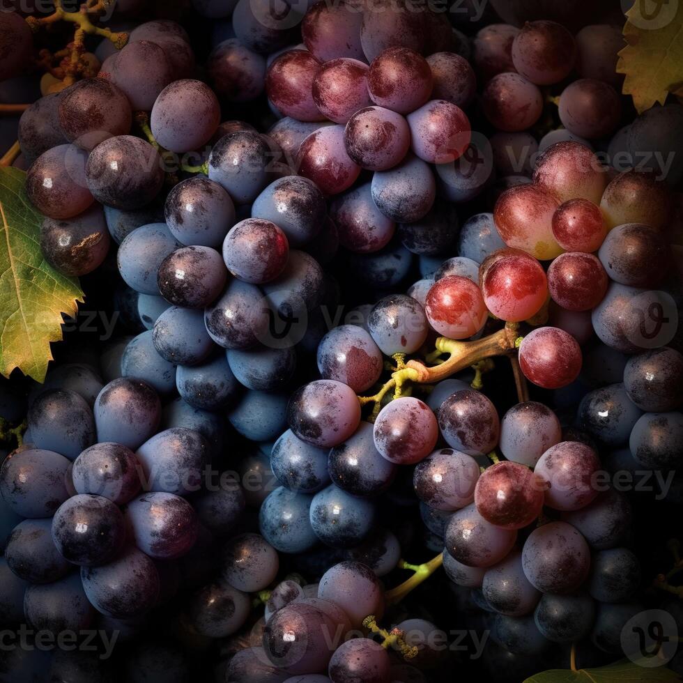 Realistic photo of a bunch of grapes. top view fruit scenery. AI Generated