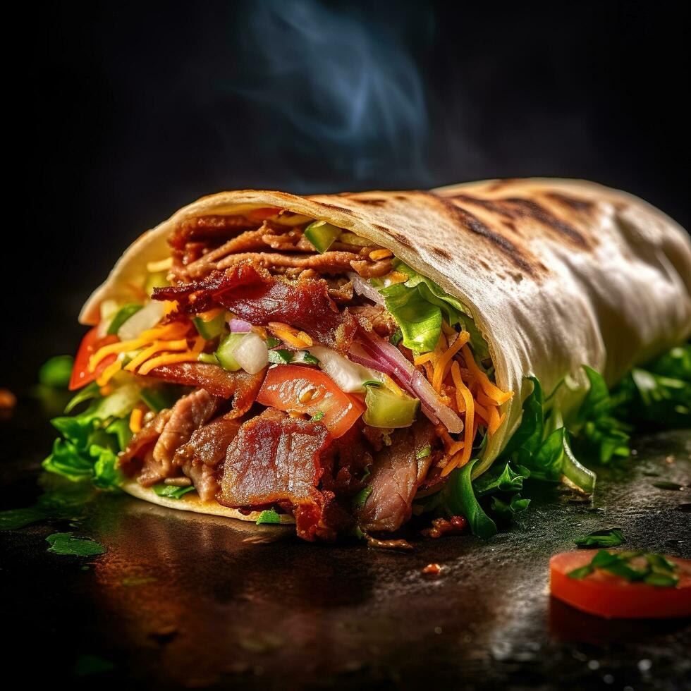 Realistic photo of Doner Kebab. Close-Up Food Photography. AI Generated