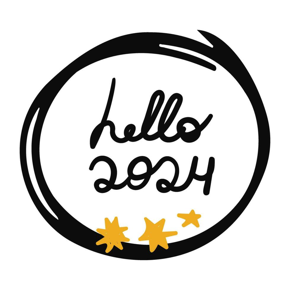 Hello 2024 hand drawn doodle vector illustration