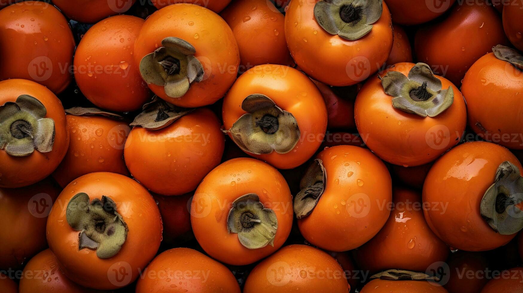 Realistic photo of a bunch of persimmons. top view fruit scenery. AI Generated