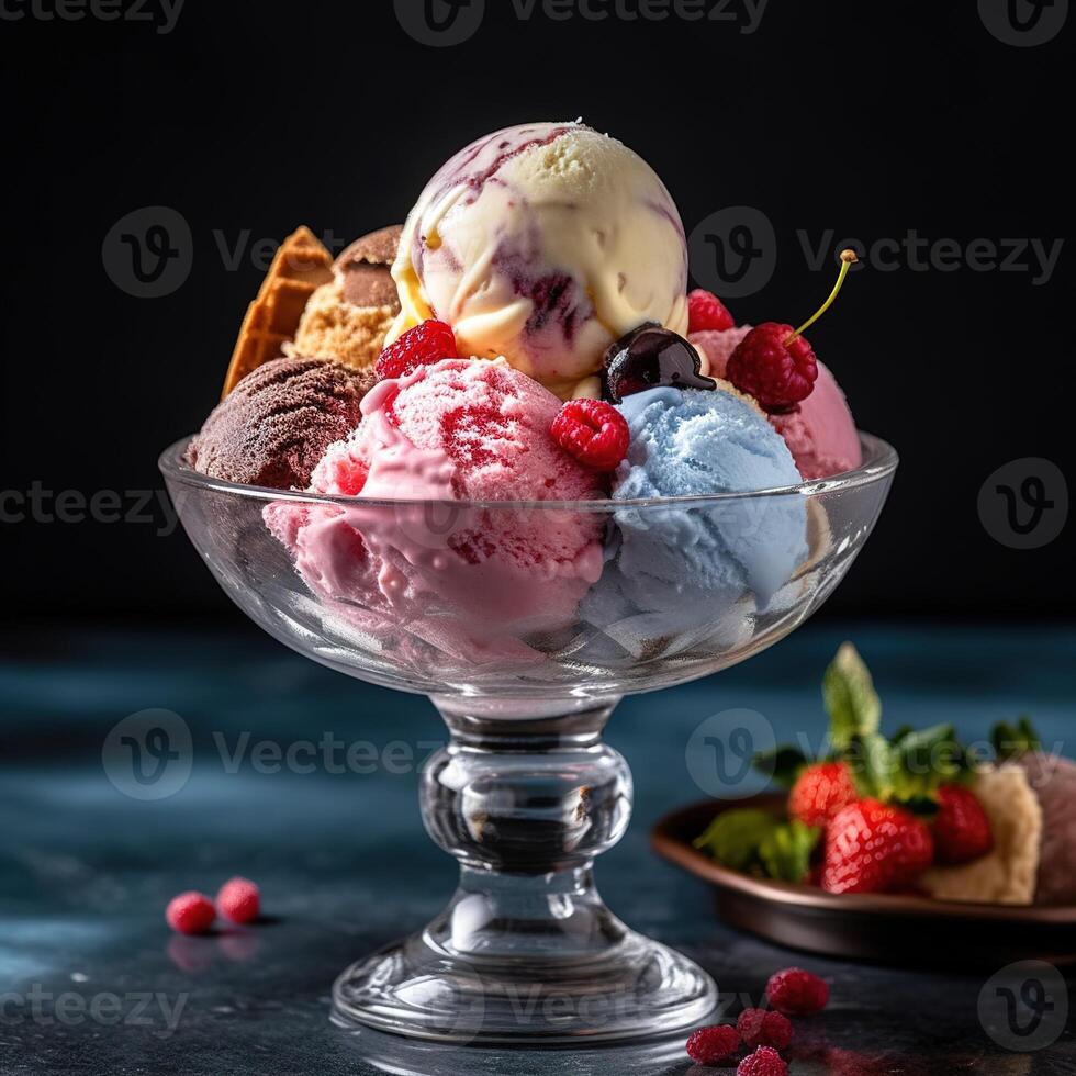Realistic photo of Ice Cream. Close-Up Food Photography.