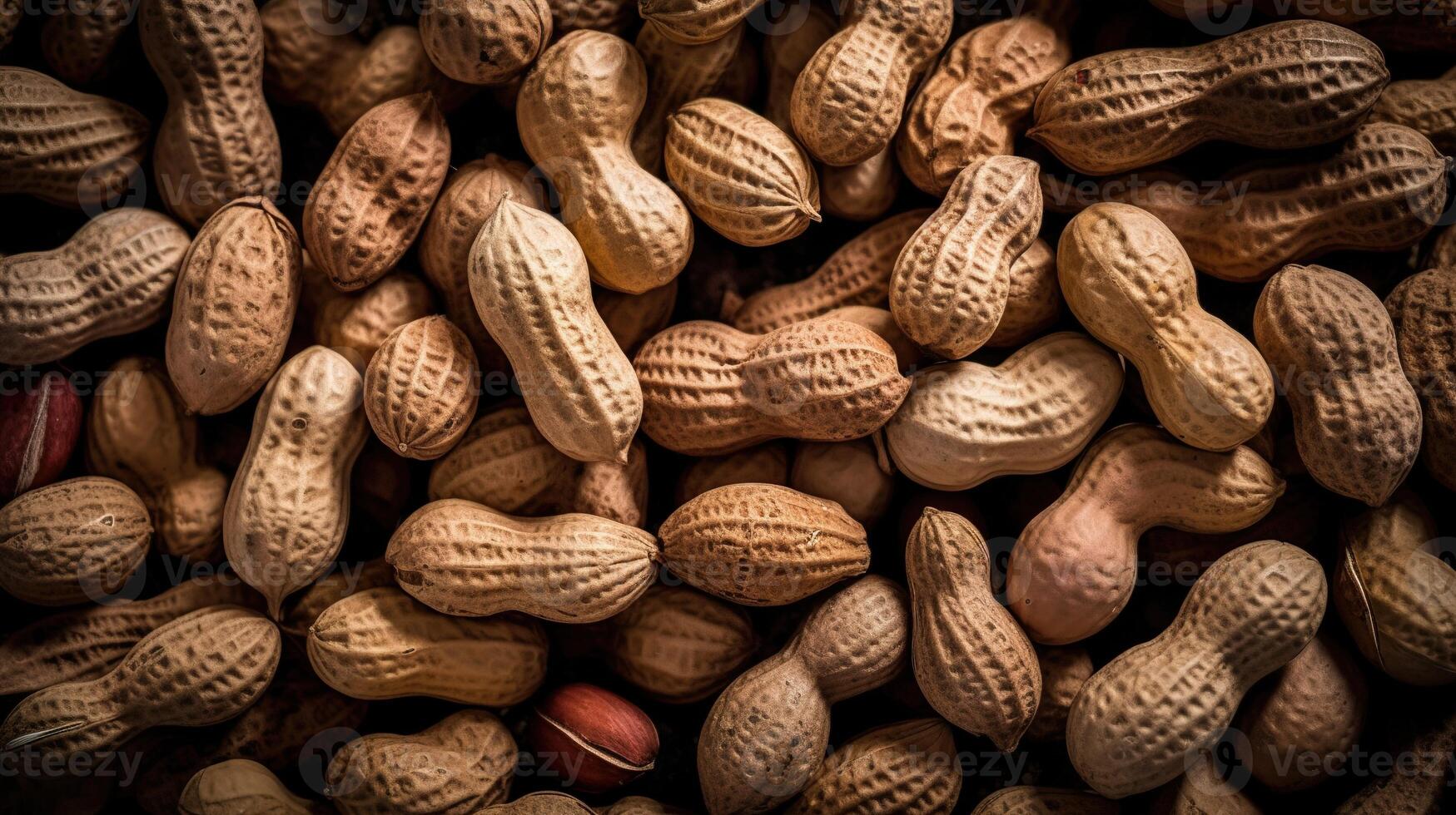 Realistic photo of a bunch of peanuts. top view nuts scenery. AI Generated