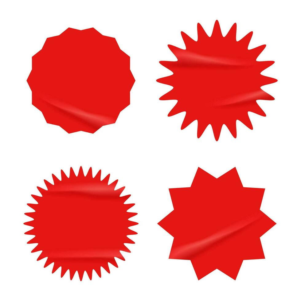 Set of red starburst with grunge retro texture vector illustration