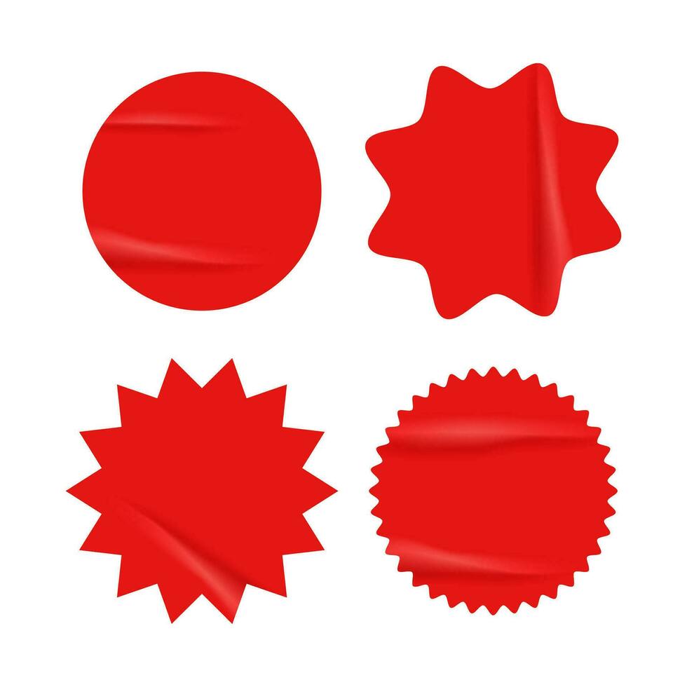 Set of red starburst with grunge retro texture vector illustration