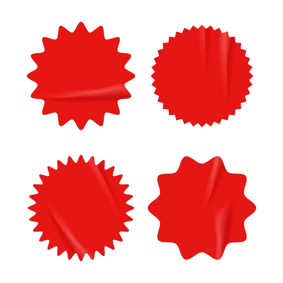 Set of red starburst with grunge retro texture vector illustration