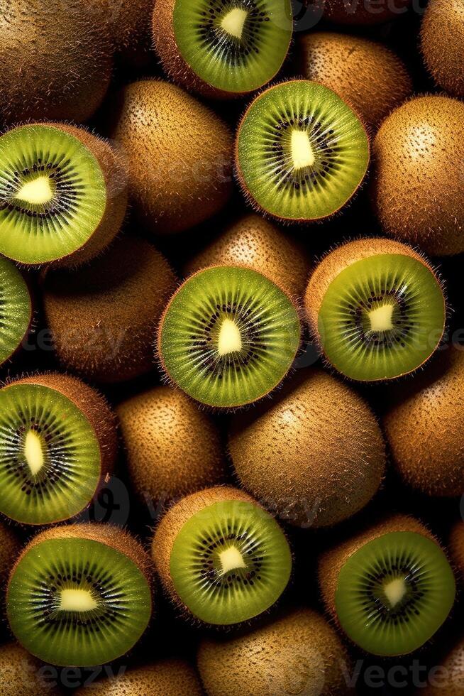 Realistic photo of a bunch of kiwi fruits. top view fruit scenery. AI Generated