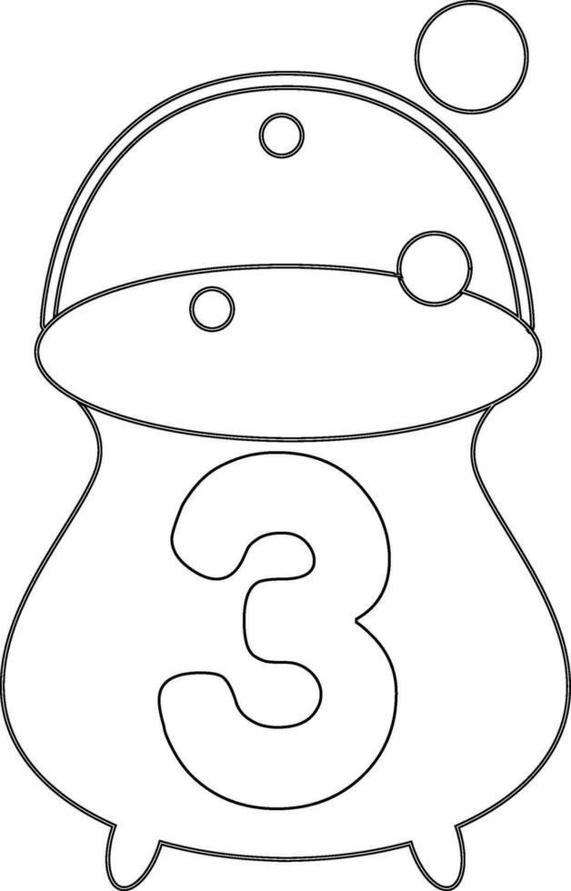 Halloween cauldron with a number  3  for decoration. vector